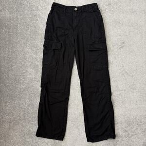 Zara Pants Womens 4 Black Cargo Utility Pockets Straight Leg Zip Fly Casual